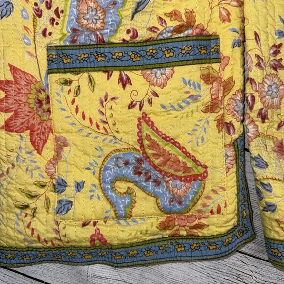 VINTAGE Reversible Quilt Stitch Cotton Jacket Yellow Paisley and Blue - Picture 5 of 7